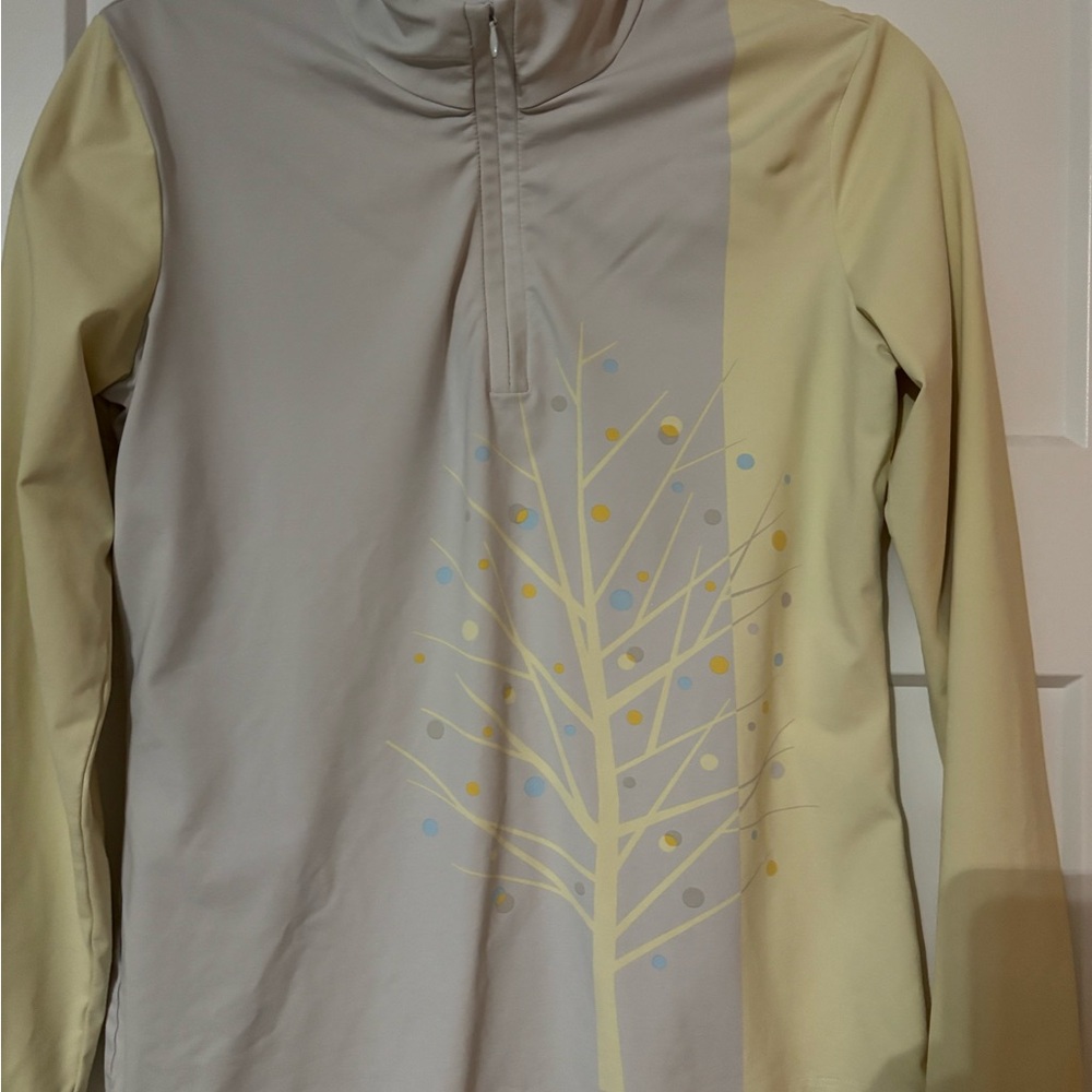J. McLaughin Yellow and Gray Tree Print Pullover 1/4 zip Womens M